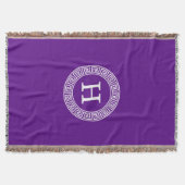 Paarse Wht Grieks Sleutel Rnd Lijst Initiaal Monog Deken (Voorkant)