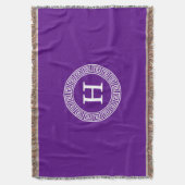 Paarse Wht Grieks Sleutel Rnd Lijst Initiaal Monog Deken (Voorkant Verticaal)