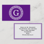 Paarse Wht Grieks Sleutel Rnd Lijst Initiaal Monog Visitekaartje (Voorkant / Achterkant)