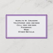 Paarse Wht Grieks Sleutel Rnd Lijst Initiaal Monog Visitekaartje (Achterkant)