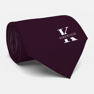 Paarse Wijn Elegant Monogram+Naam Eenzijdig Stropdas