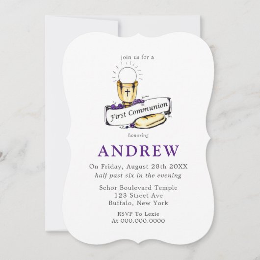 Paarse wijn en brood Eerste Gemeenschap Kaart (Voorkant)