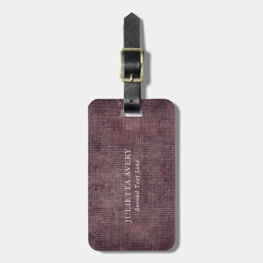 Paarse wijn Linen Rustic Texture Bagagelabel (Voorkant verticaal)