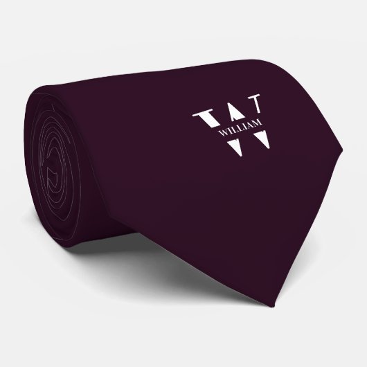 Paarse wijnkleur Elegant monogram + naam Stropdas (Opgerold)