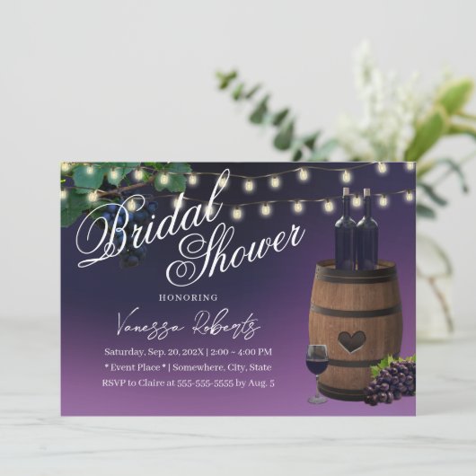 Paarse wijnloop Rustic Winery Vrijgezellenfeest Kaart (Staand voorkant)