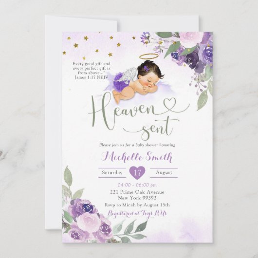 Paarse wijze groene hemel stuurde Baby shower Kaart (Voorkant)