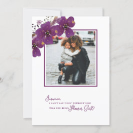 Paarse 'Wil je mijn bloemenmeisje zijn'- uitnodigi Kaart