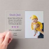 Paarse wil je mijn peetvader zijn voorsteldoop acryl uitnodigingen (Insitu (Draagbaar))