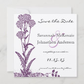 Paarse Wild Flower Branch Wedding Save the Date Kaart (Voorkant)