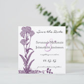 Paarse Wild Flower Branch Wedding Save the Date Kaart (Staand voorkant)
