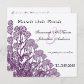 Paarse Wild Flower Branch Wedding Save the Date Kaart (Voorkant / Achterkant)