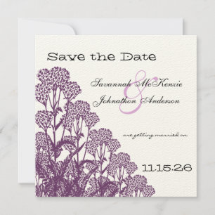 Paarse Wild Flower Branch Wedding Save the Date Kaart