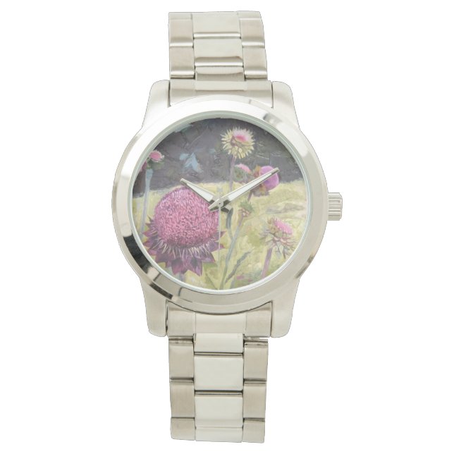 Paarse Wild Flowers Lady's Watch Horloge (Voorkant)