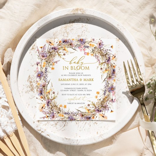 Paarse Wildbloemen Baby in Bloom Douche Kaart