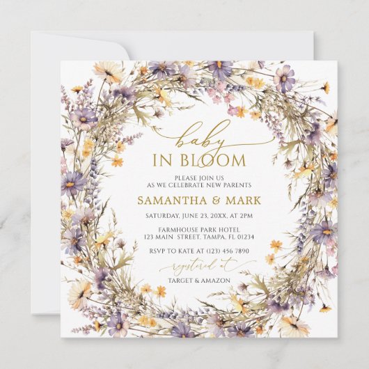 Paarse Wildbloemen Baby in Bloom Douche Kaart (Voorkant)