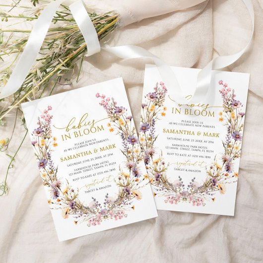 Paarse Wildbloemen Baby's in Bloom Twins Douche Kaart