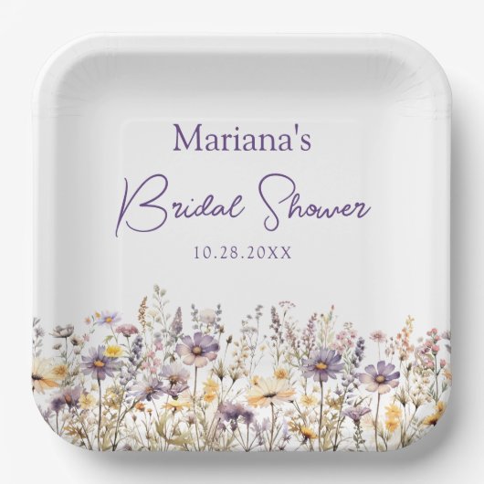 Paarse Wildbloemen Bloemen Bloemen Vrijgezellenfee Papieren Bordje (Voorkant)