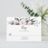 Paarse Wildbloemen Blush Roze Rozen | RSVP Kaartje (Staand voorkant)