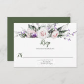 Paarse Wildbloemen Blush Roze Rozen | RSVP Kaartje (Voorkant / Achterkant)