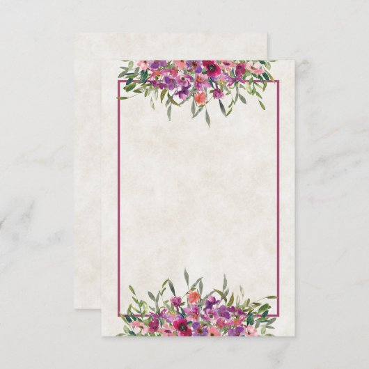 Paarse wildbloemen bruiloft Invitati Kaart (Voorkant / Achterkant)