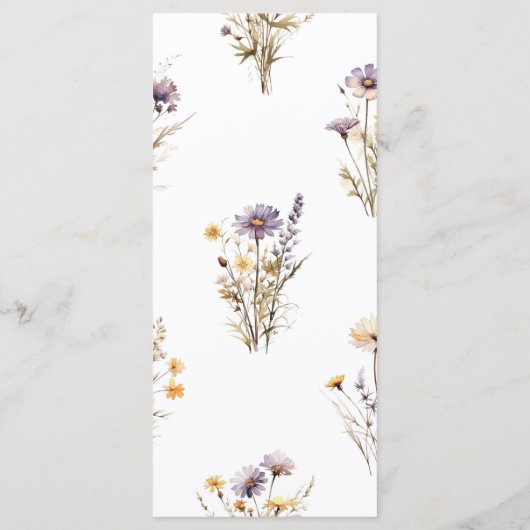 Paarse Wildbloemen Bruiloft Menu (Achterkant)