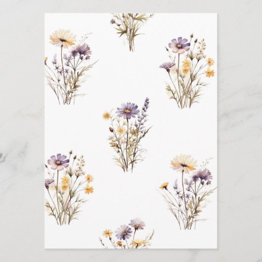 Paarse Wildbloemen Bruiloft Menu (Achterkant)