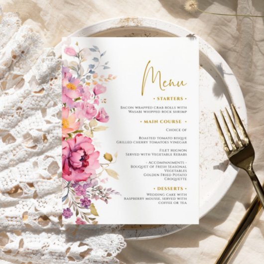 Paarse Wildbloemen Bruiloft Menu