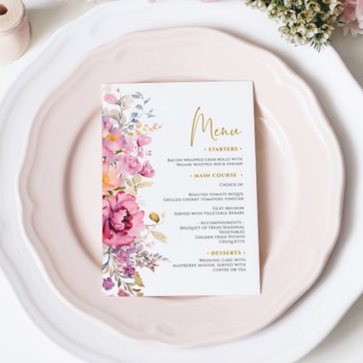 Paarse Wildbloemen Bruiloft Menu