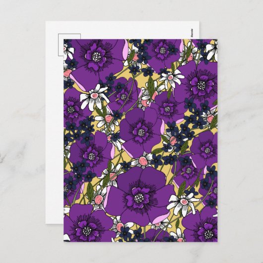  Paarse Wildbloemen Feestdagenkaart (Voorkant / Achterkant)