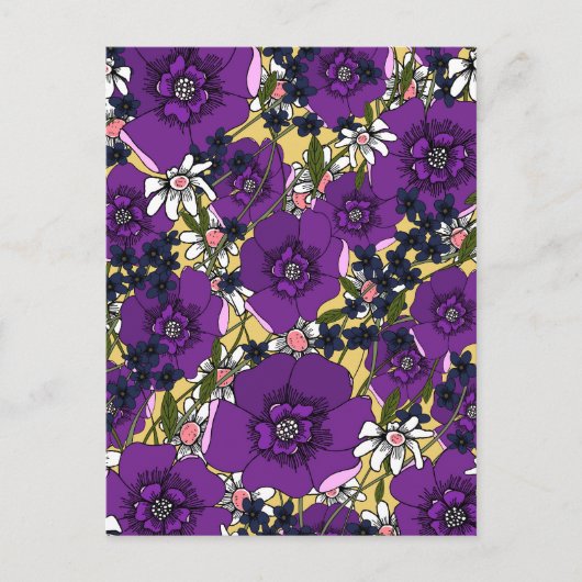  Paarse Wildbloemen Feestdagenkaart (Voorkant)