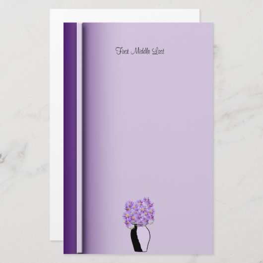Paarse Wildbloemen in ketting Vase Artwork, aangep Briefpapier (Voorkant / Achterkant)