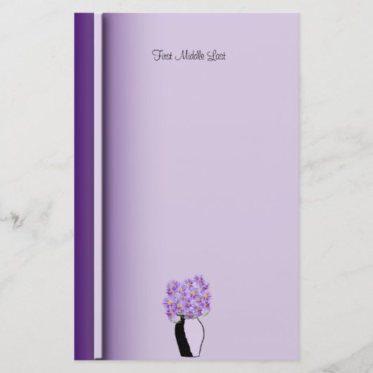 Paarse Wildbloemen in ketting Vase Artwork, aangep Briefpapier (Voorkant)