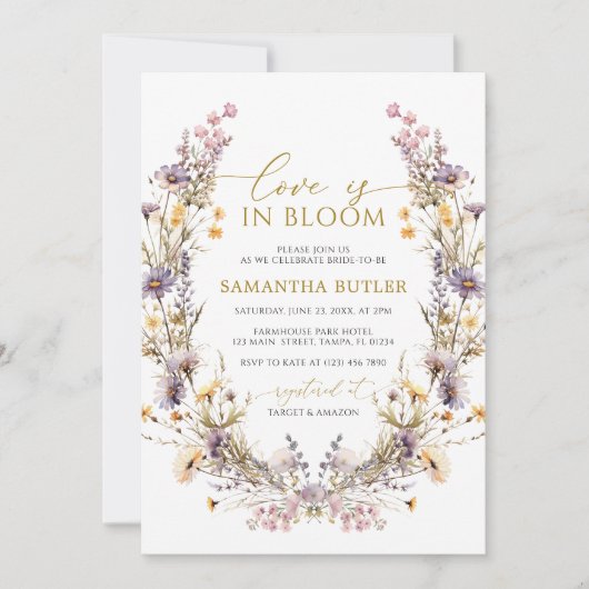 Paarse Wildbloemen Liefde is in Bloemdouche Kaart (Voorkant)