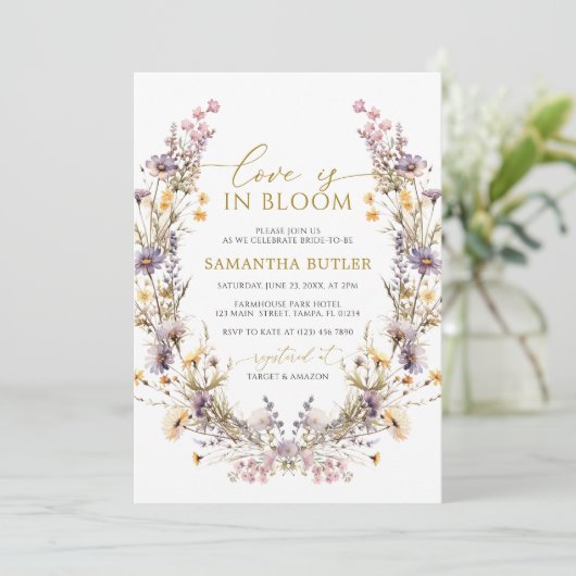 Paarse Wildbloemen Liefde is in Bloemdouche Kaart (Staand voorkant)