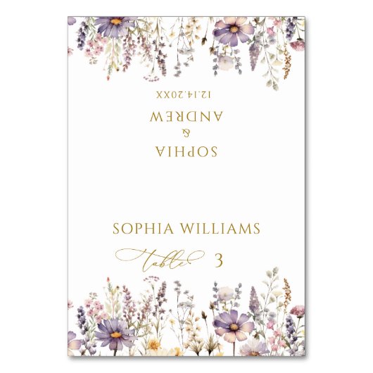 Paarse Wildbloemen Trouwplaats Kaart (Voorkant)