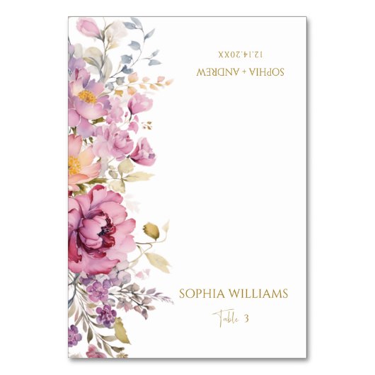 Paarse Wildbloemen Trouwplaats Kaart (Voorkant)