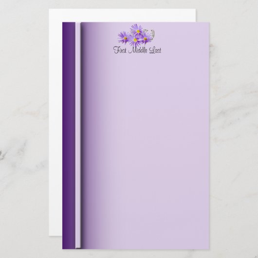 Paarse Wildbloemen - Verticale rand Briefpapier (Voorkant / Achterkant)