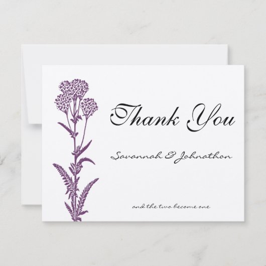 Paarse wildbloemvertakking bruiloft bedankt kaarte (Voorkant)