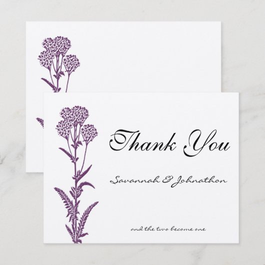 Paarse wildbloemvertakking bruiloft bedankt kaarte (Voorkant / Achterkant)