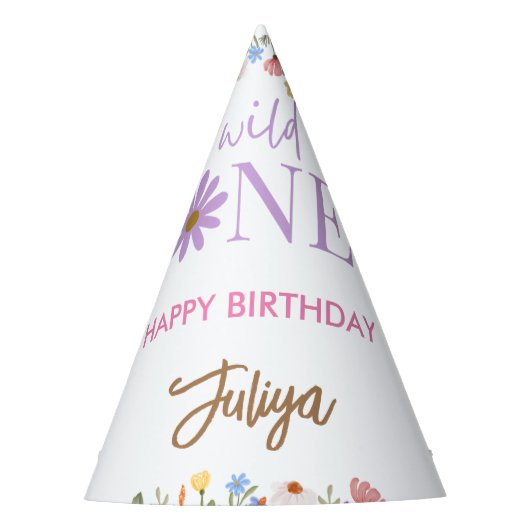 paarse wilde bloem 1e verjaardag feesthoedjes (Voorkant)