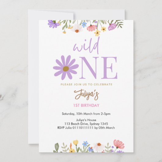 paarse wilde bloem 1e verjaardag kaart (Voorkant)