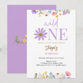 paarse wilde bloem 1e verjaardag kaart (Voorkant / Achterkant)