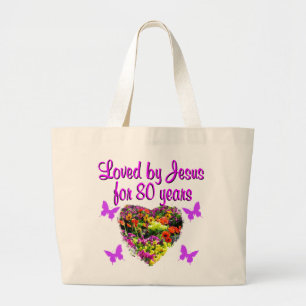 PAARSE WILDE BLOEM 80 JAAR GELIEFD BIJ JEZUS GROTE TOTE BAG