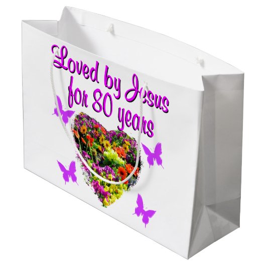 PAARSE WILDE BLOEM 80 JAAR GELIEFD BIJ JEZUS LARGE CADEAUTASJE (Achterkant Gekanteld)