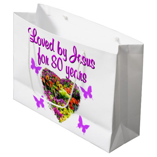 PAARSE WILDE BLOEM 80 JAAR GELIEFD BIJ JEZUS LARGE CADEAUTASJE (Voorkant Gekanteld)