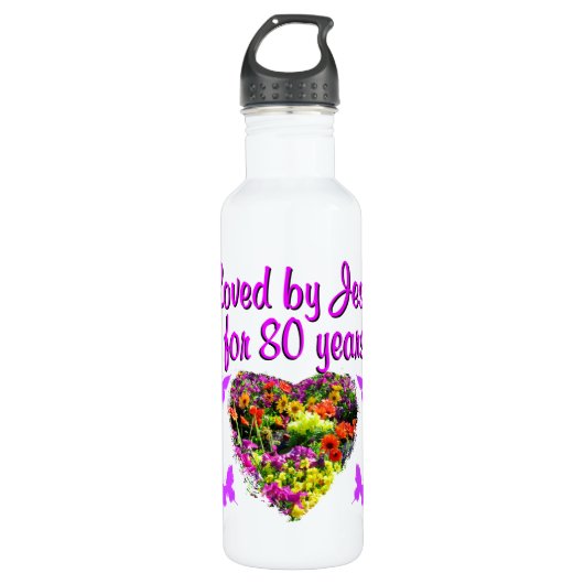 PAARSE WILDE BLOEM 80 JAAR GELIEFD BIJ JEZUS WATERFLES  (Voorkant)