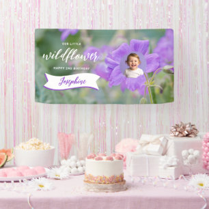 Paarse Wilde Bloem Aangepaste Baby Foto Gefelicite Spandoek