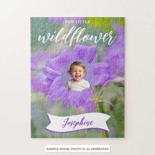 Paarse Wilde Bloem Aangepaste Foto En Naam Van Kin Legpuzzel