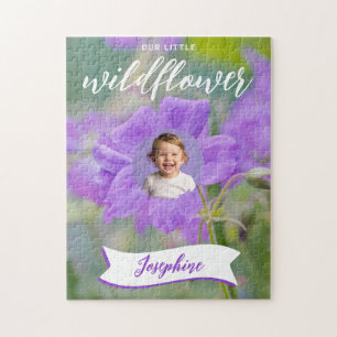 Paarse Wilde Bloem Aangepaste Foto En Naam Van Kin Legpuzzel