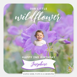 Paarse Wilde Bloem Aangepaste Foto Gelukkige Verja Vierkante Sticker